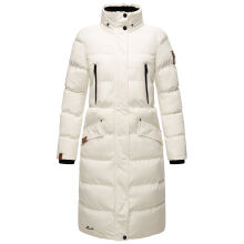 Marikoo Schneesternchen Damen lange Winter Steppjacke mit Kapuze Offwhite Gr&ouml;&szlig;e M - Gr. 38