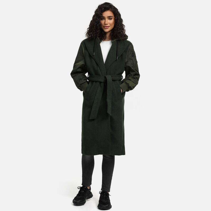 Marikoo Tjadee Damen Winter Wickelmantel Dark Olive-Größe L - Gr. 40