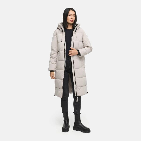 Navahoo Herbstnebel Damen Winter Steppmantel lang  Light Grey Größe XXL - Gr. 44