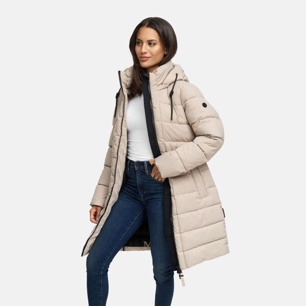 Marikoo Kaltnäschen Damen Winter Steppmantel Jacke  Light Taupe-Größe S - Gr. 36