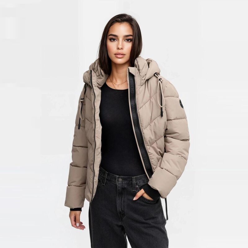 Marikoo Sahnemausii Damen Winter Steppjacke Taupe Grey Größe S - Gr. 36