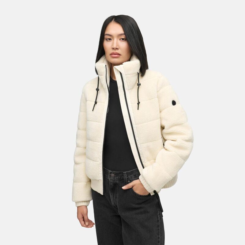 Navahoo Schneepuder Damen Herbst Winter flauschige Teddyfell Jacke gef&uuml;ttert  Offwhite-Gr&ouml;&szlig;e XS - Gr. 34