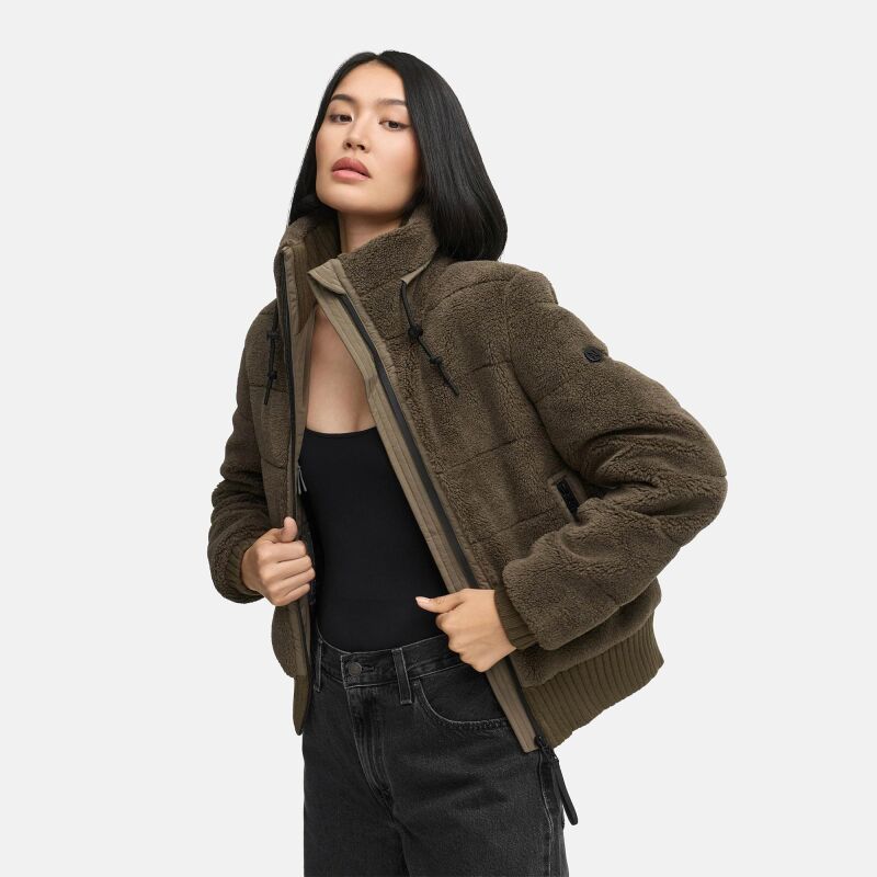 Navahoo Schneepuder Damen Herbst Winter flauschige Teddyfell Jacke gef&uuml;ttert  Stone Brown-Gr&ouml;&szlig;e M - Gr. 38
