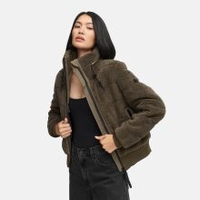 Navahoo Schneepuder Damen Herbst Winter flauschige Teddyfell Jacke gef&uuml;ttert  Stone Brown-Gr&ouml;&szlig;e M - Gr. 38