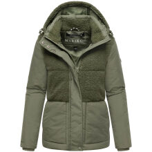 Marikoo Sheeta Damen Herbst Winter Teddyfell Jacke gef&uuml;ttert  Olive Leaf Gr&ouml;&szlig;e M - Gr. 38