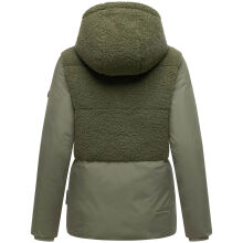 Marikoo Sheeta Damen Herbst Winter Teddyfell Jacke gef&uuml;ttert  Olive Leaf Gr&ouml;&szlig;e L - Gr. 40