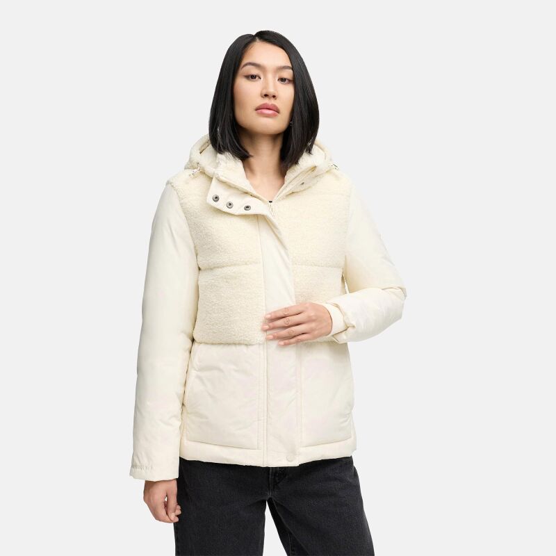 Marikoo Sheeta Damen Herbst Winter Teddyfell Jacke gefüttert Offwhite