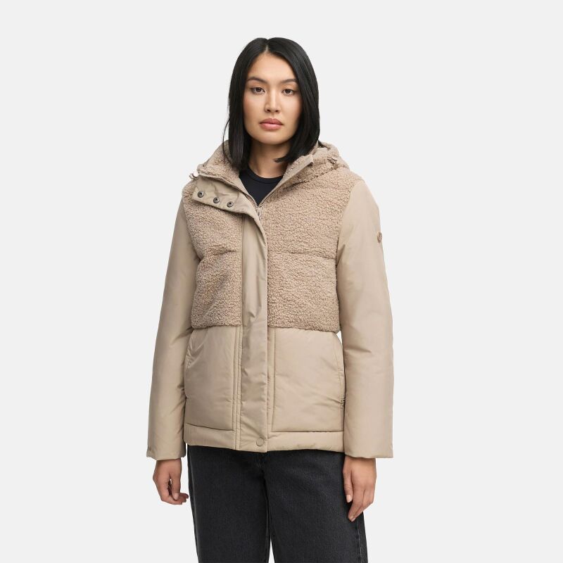 Marikoo Sheeta Damen Herbst Winter Teddyfell Jacke gefüttert  Light Taupe Größe M - Gr. 38