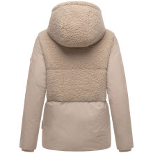 Marikoo Sheeta Damen Herbst Winter Teddyfell Jacke gef&uuml;ttert  Light Taupe Gr&ouml;&szlig;e M - Gr. 38