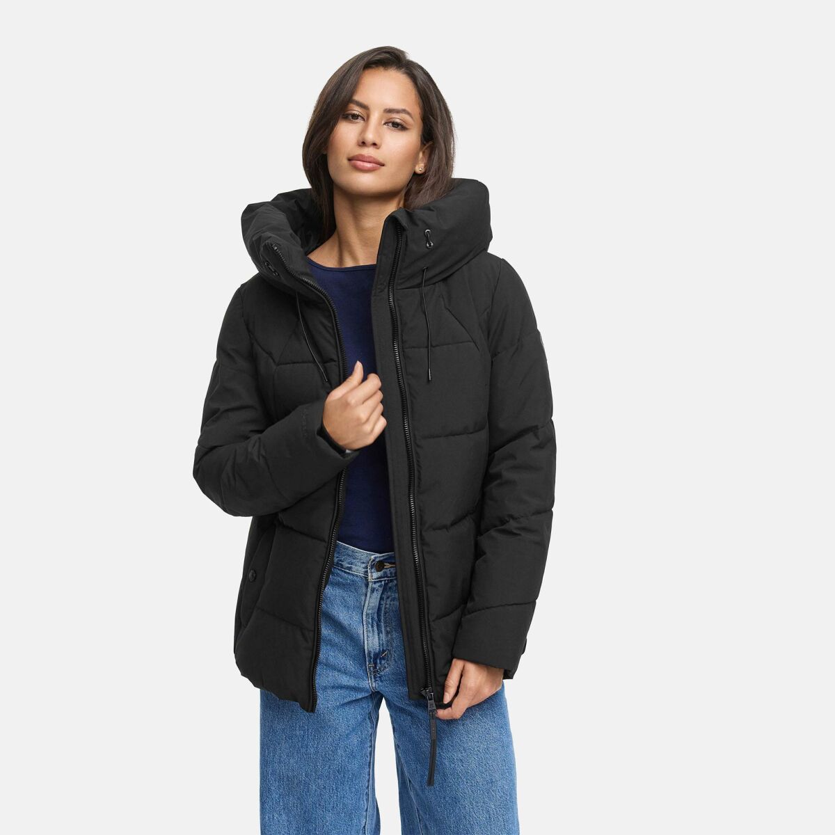 Marikoo Kuscheltatze Damen Winter Steppjacke Schwarz-Größe L - Gr. 40