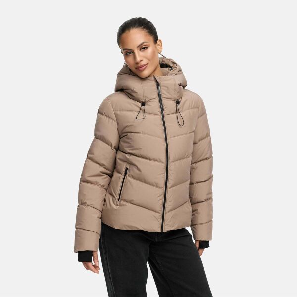 Marikoo Yukanii Damen Winterjacke Steppjacke kurz Taupe Grey-Gr&ouml;&szlig;e XL - Gr. 42