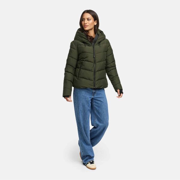 Marikoo Yukanii Damen Winterjacke Steppjacke kurz Dark Olive-Größe XL - Gr. 42