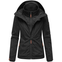 Marikoo Erdbeere Damen Herbst Winter Jacke mit Kapuze Schwarz-Schwarz Größe XL - Gr. 42