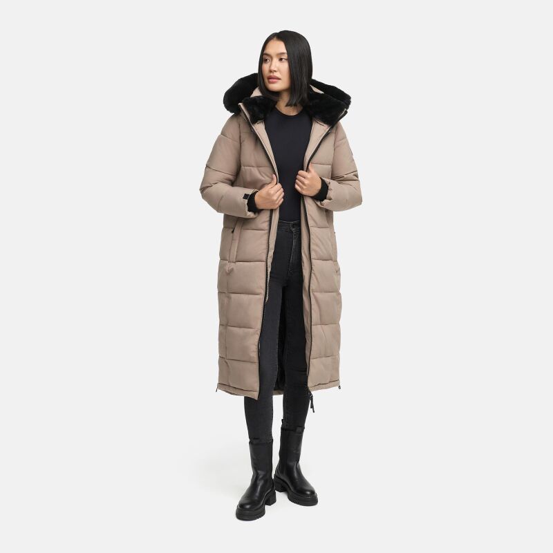 Navahoo Knuddelfee Damen lange Winterjacke Taupe Grey Größe S - Gr. 36