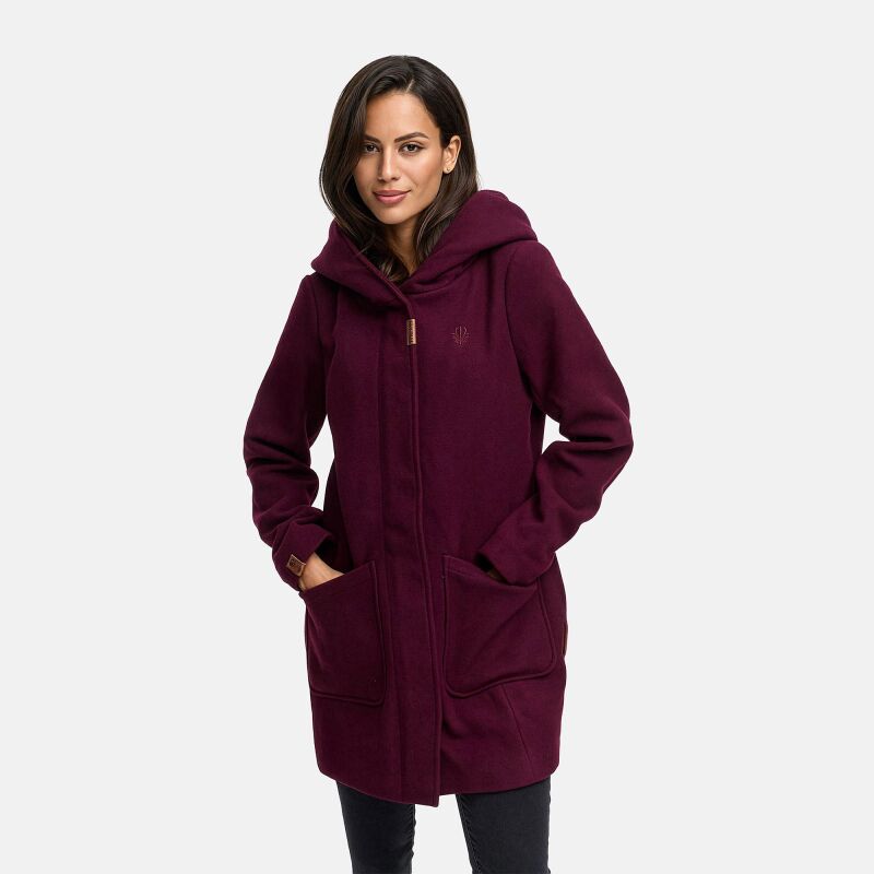 Marikoo Maikoo Damen Mantel mit Kapuze Trenchcoat Jacke Wine Gr&ouml;&szlig;e S - Gr. 36
