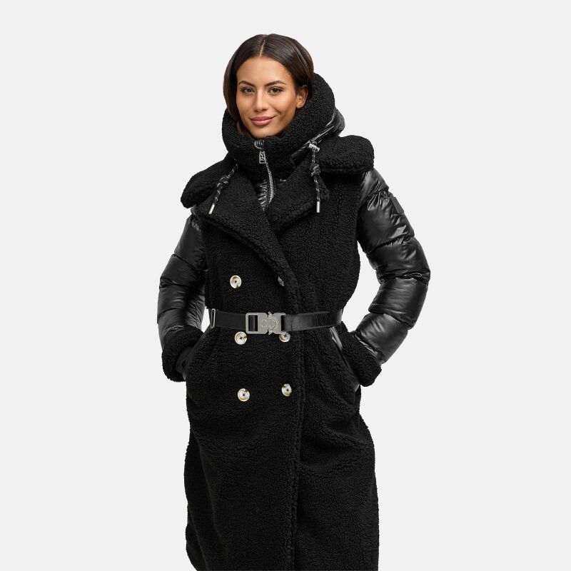 Navahoo Kuscheltraum Damen Winter Teddyfell Mantel Schwarz Größe L - Gr. 40