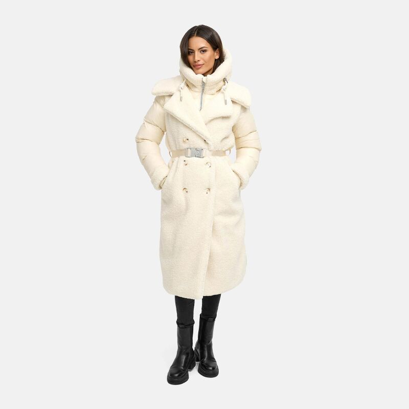 Navahoo Kuscheltraum Damen Winter Teddyfell Mantel Offwhite Gr&ouml;&szlig;e L - Gr. 40