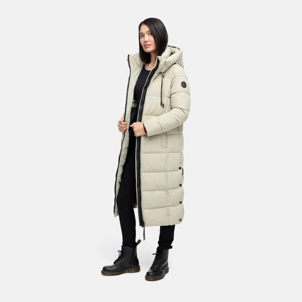 Marikoo Nadeshikoo Damen lange Winter Steppjacke Pebble Grey Größe L - Gr. 40
