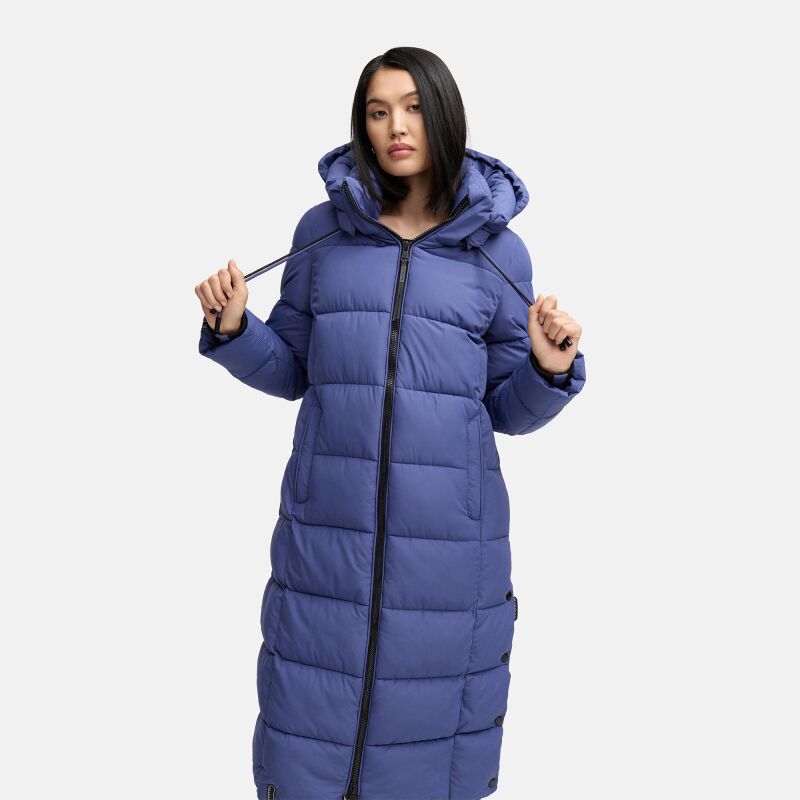 Marikoo Nadeshikoo Damen lange Winter Steppjacke Blue Violet Größe M - Gr. 38
