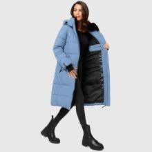 Marikoo Zuraraa lange Damen Winter Steppjacke Dusty Blue Gr&ouml;&szlig;e L - Gr. 40