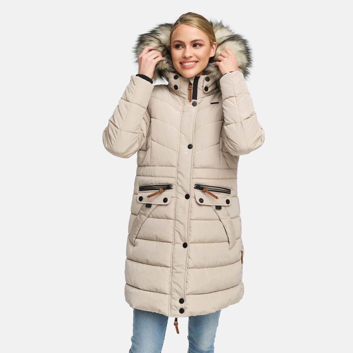 Navahoo Paula Damen Parka Winterjacke Gefüttert Light Taupe Größe