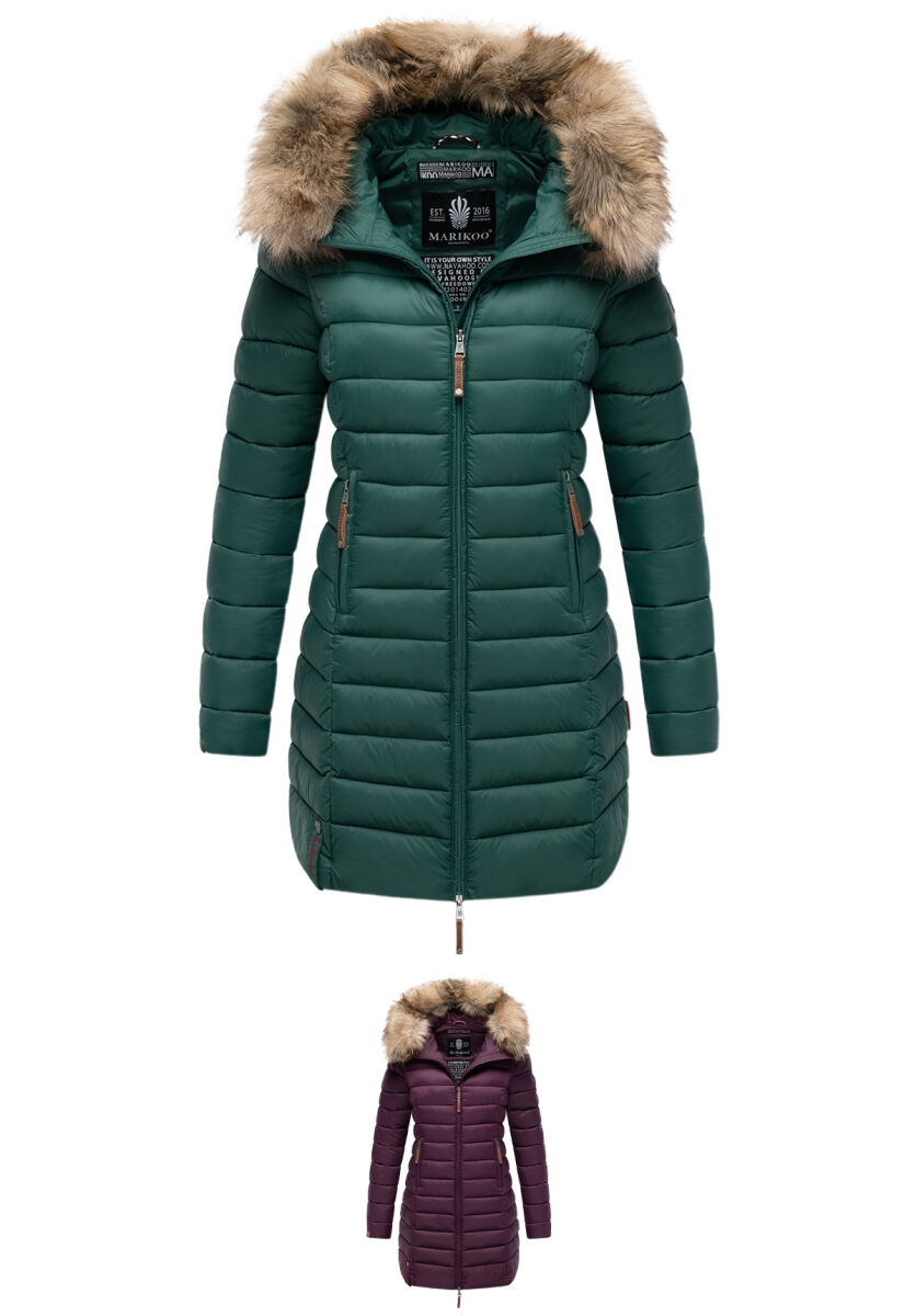 Marikoo Rose 2 Damen Winter Steppjacke lang mit Kunstfell