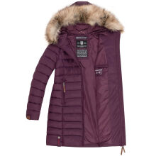 Marikoo Rose 2 Damen Winter Steppjacke lang mit Kunstfell Aubergine-Gr&ouml;&szlig;e S - Gr. 36