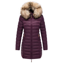 Marikoo Rose 2 Damen Winter Steppjacke lang mit Kunstfell Aubergine-Gr&ouml;&szlig;e XXXL - Gr. 46