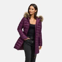 Marikoo Rose 2 Damen Winter Steppjacke lang mit Kunstfell Aubergine-Gr&ouml;&szlig;e XXXXL - Gr. 48