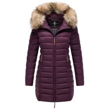 Marikoo Rose 2 Damen Winter Steppjacke lang mit Kunstfell Aubergine-Gr&ouml;&szlig;e XXXXL - Gr. 48