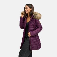 Marikoo Rose 2 Damen Winter Steppjacke lang mit Kunstfell Aubergine-Gr&ouml;&szlig;e XXXXXXL - Gr. 52