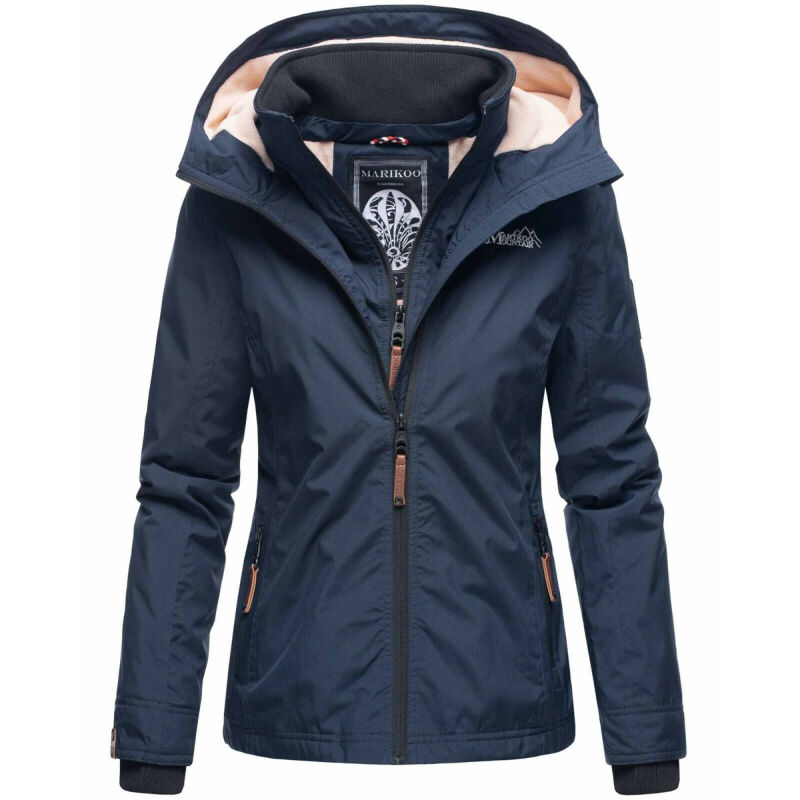 Marikoo Erdbeere Damen Übergangsjacke leicht gefüttert mit Kapuze Navy-Größe 3XL - Gr. 46