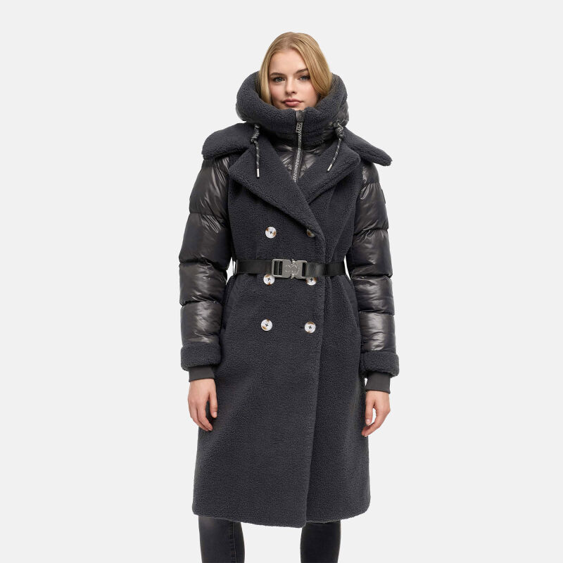 Navahoo Kuscheltraum Damen Winter Teddyfell Mantel Anthrazit Gr&ouml;&szlig;e XS - Gr. 34
