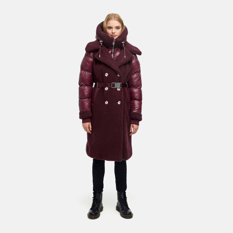 Navahoo Kuscheltraum Damen Winter Teddyfell Mantel Wine