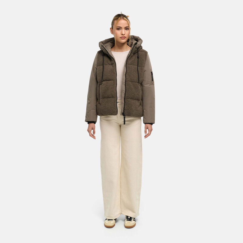Marikoo Elidee Damen Teddyplüsch Jacke Stone Brown