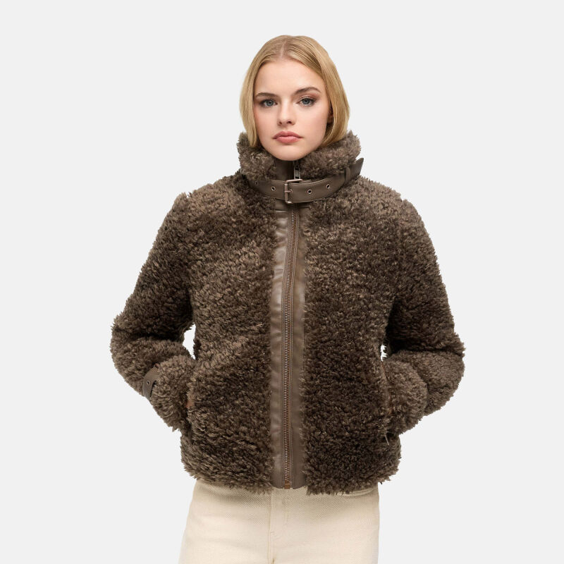 Navahoo Wuschelwonne Damen Teddyplüsch Jacke Stone Brown