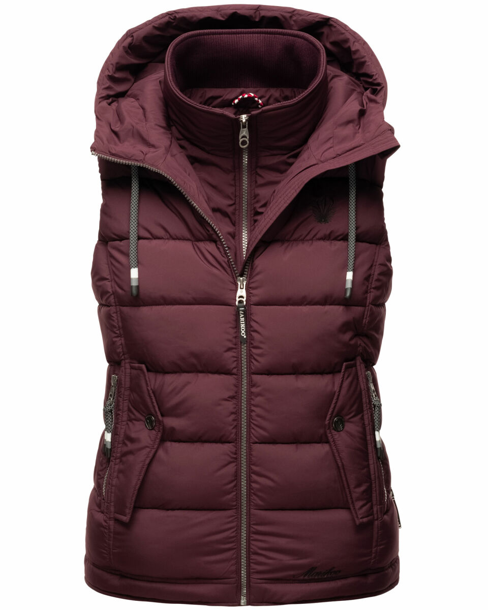 MARIKOO Taisaa Lichtgewicht overgangsvest voor dames, gewatteerd vest met capuchon, XS-3XL, Blood Red., XS