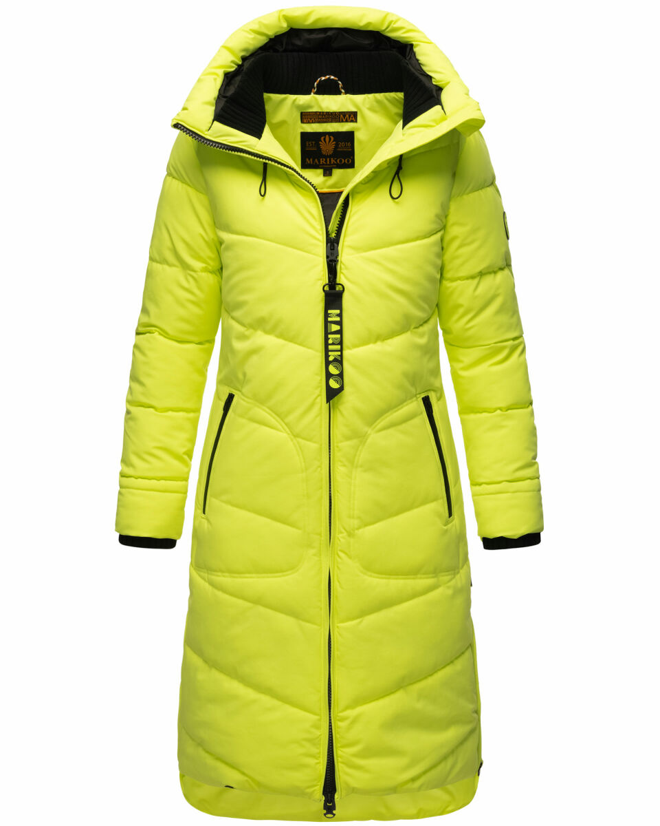 MARIKOO dames wintermantel warme, lange gewatteerde jas met verstelbare capuchon en reflecterende details Kaituu XVI XS-6XL, dark red, XS